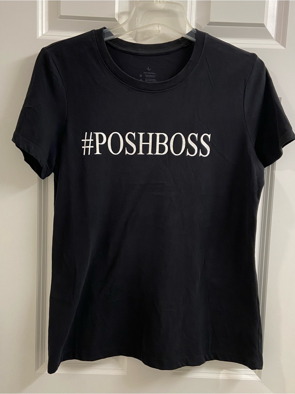 Women's #POSHBOSS T Shirt Size Large Black White Text EUC Boss Babe